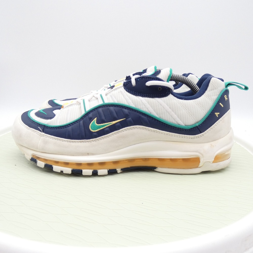 Nike Air Max 98 White Navy Teal Yellow CI3693-100 Mens 10.5 Running Shoes